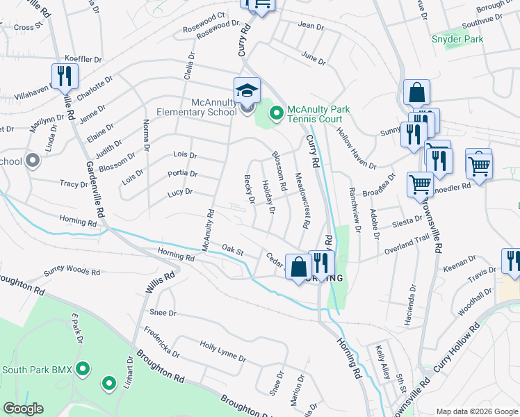 map of restaurants, bars, coffee shops, grocery stores, and more near 5303 Becky Drive in Pittsburgh