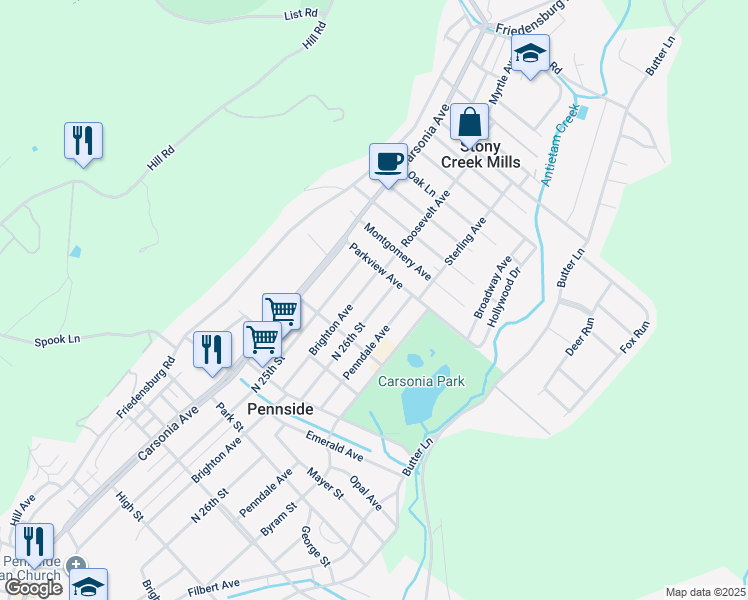 map of restaurants, bars, coffee shops, grocery stores, and more near 914 North 26th Street in Reading