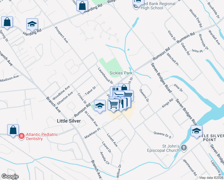map of restaurants, bars, coffee shops, grocery stores, and more near 154 Rumson Road in Little Silver
