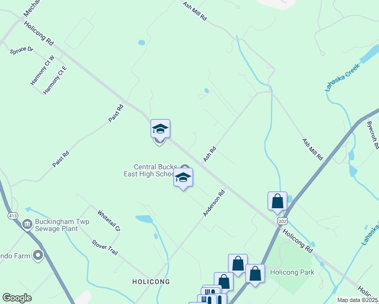 map of restaurants, bars, coffee shops, grocery stores, and more near 5215 Deborah Court in Doylestown