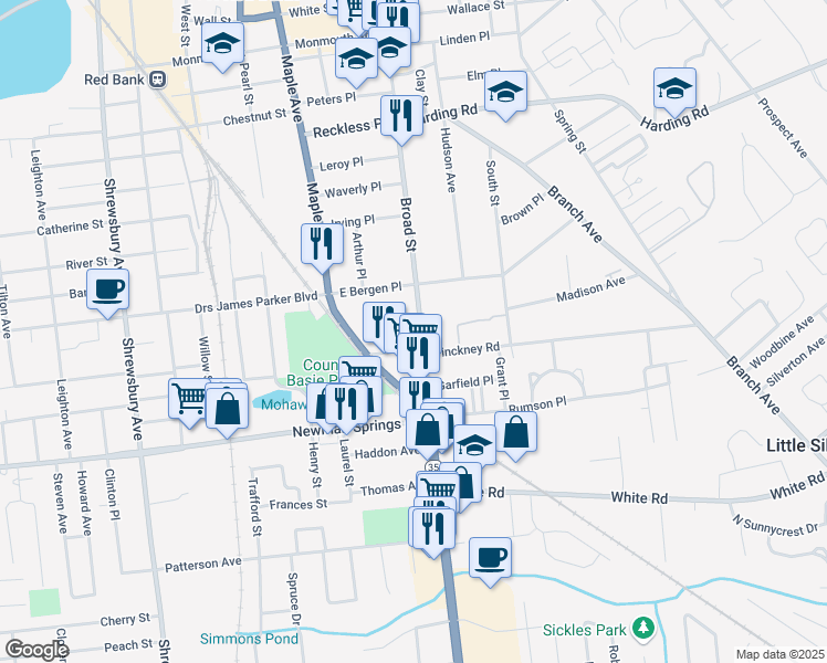 map of restaurants, bars, coffee shops, grocery stores, and more near 332 County Route 11 in Red Bank