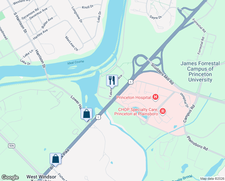 map of restaurants, bars, coffee shops, grocery stores, and more near 3817 U.S. 1 in Princeton