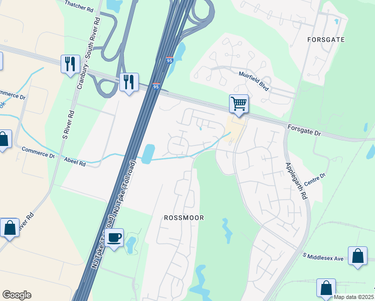 map of restaurants, bars, coffee shops, grocery stores, and more near 320N Sharon Way in Monroe Township