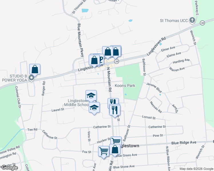 map of restaurants, bars, coffee shops, grocery stores, and more near 5947 Larue Street in Harrisburg