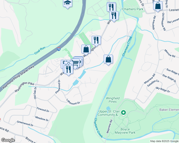 map of restaurants, bars, coffee shops, grocery stores, and more near 100 Twin Ponds Lane in Bridgeville