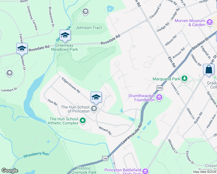 map of restaurants, bars, coffee shops, grocery stores, and more near 22 Brearly Road in Princeton