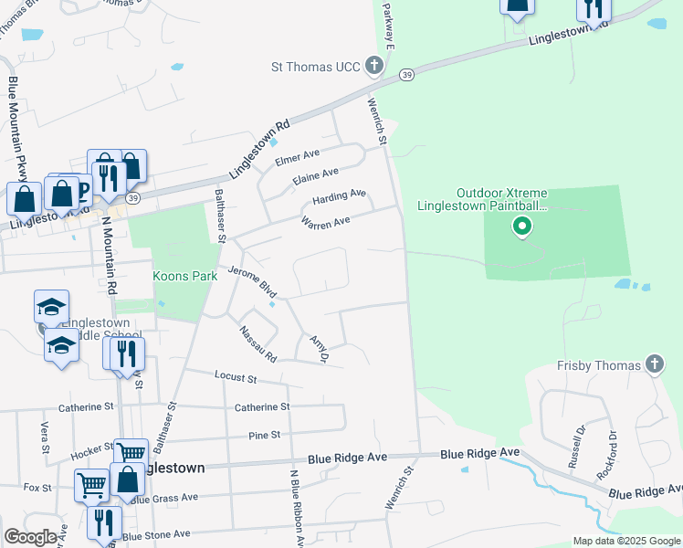 map of restaurants, bars, coffee shops, grocery stores, and more near 29 Judy Lane in Harrisburg