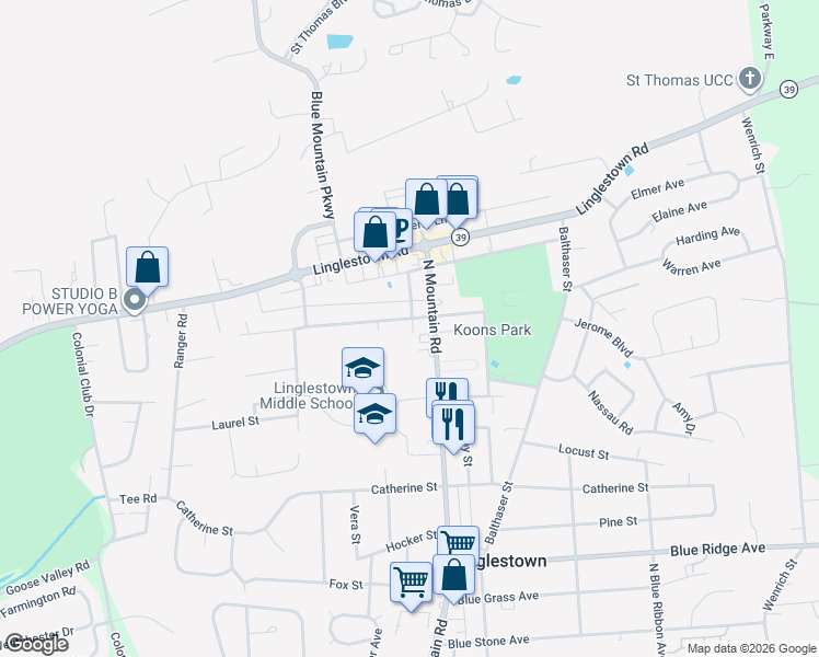 map of restaurants, bars, coffee shops, grocery stores, and more near 5947 Larue Street in Harrisburg