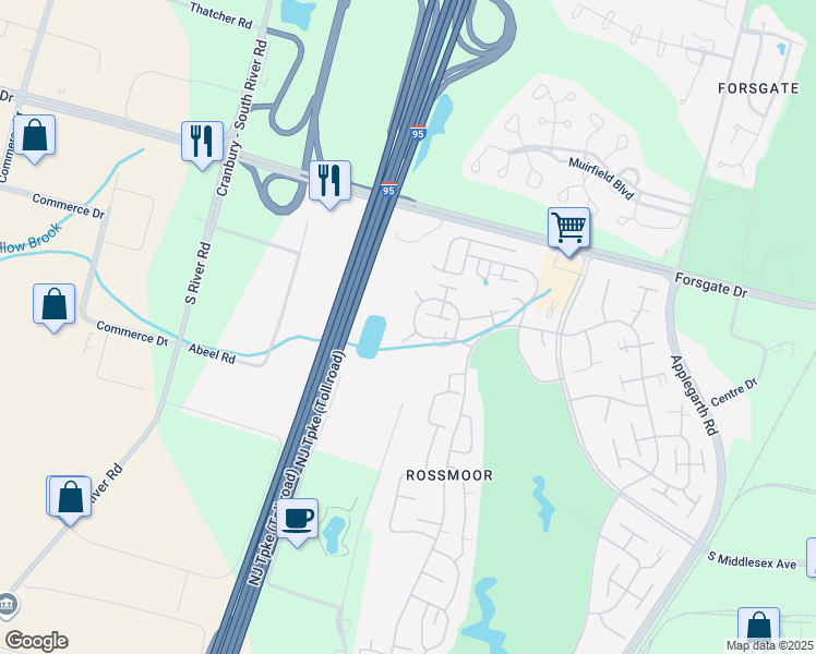 map of restaurants, bars, coffee shops, grocery stores, and more near 291C Sharon Way in Monroe Township