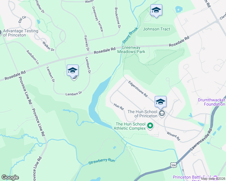 map of restaurants, bars, coffee shops, grocery stores, and more near 53 Hun Road in Princeton
