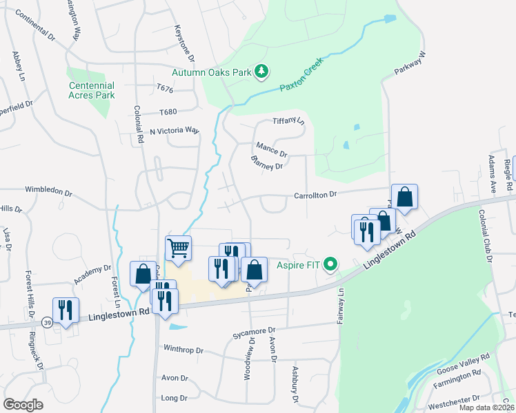 map of restaurants, bars, coffee shops, grocery stores, and more near 2414 Glendore Dr in Harrisburg