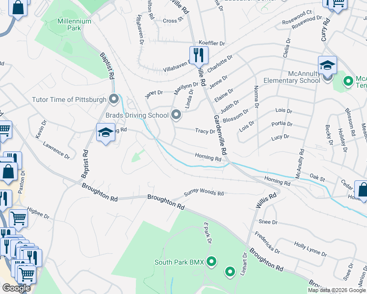 map of restaurants, bars, coffee shops, grocery stores, and more near 5643 Sandra Dr in Pittsburgh