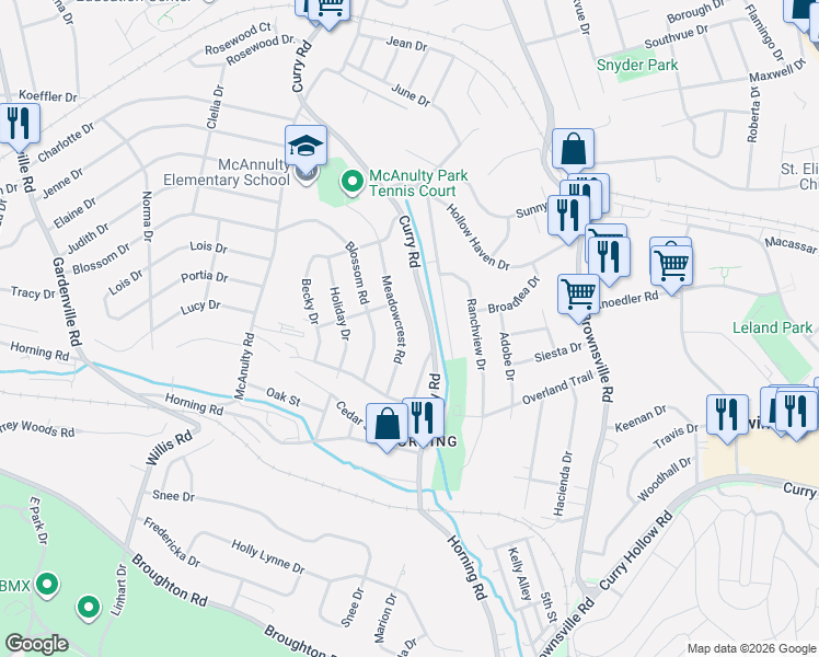 map of restaurants, bars, coffee shops, grocery stores, and more near 5321 Meadowcrest Road in Pittsburgh