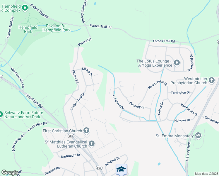 map of restaurants, bars, coffee shops, grocery stores, and more near 1204 Bel Air Drive in Greensburg