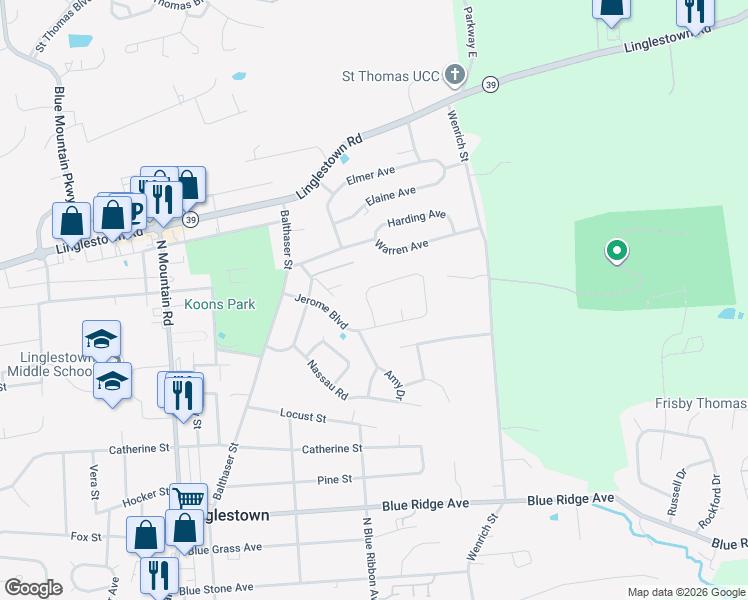 map of restaurants, bars, coffee shops, grocery stores, and more near 6 Judy Lane in Harrisburg