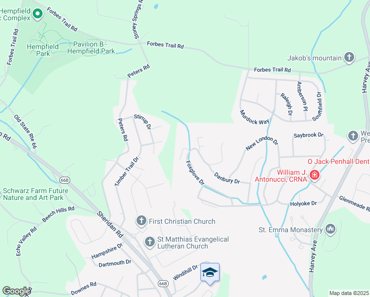 map of restaurants, bars, coffee shops, grocery stores, and more near 1204 Bel Air Drive in Greensburg