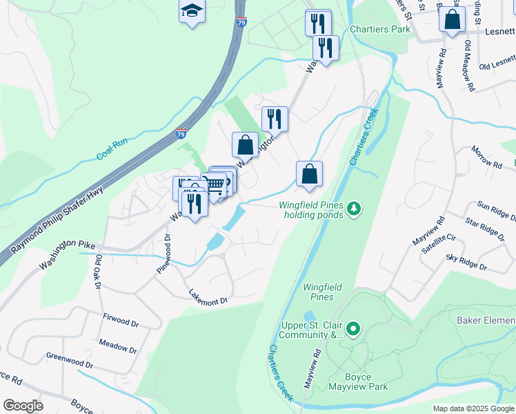 map of restaurants, bars, coffee shops, grocery stores, and more near 100 Twin Ponds Lane in Bridgeville