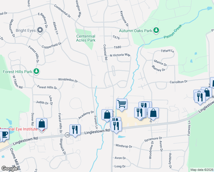 map of restaurants, bars, coffee shops, grocery stores, and more near 4288 Wimbledon Drive in Harrisburg