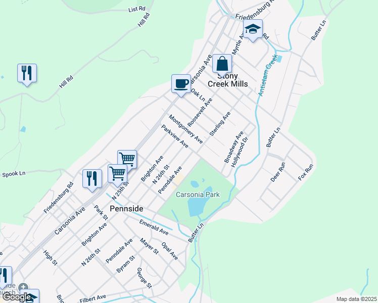 map of restaurants, bars, coffee shops, grocery stores, and more near 922 Penndale Avenue in Reading