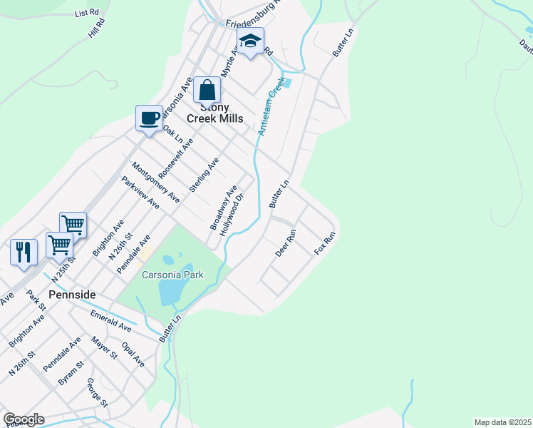 map of restaurants, bars, coffee shops, grocery stores, and more near 1125 Butter Lane in Reading
