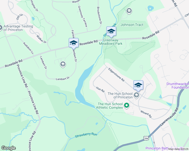 map of restaurants, bars, coffee shops, grocery stores, and more near 53 Hun Road in Princeton