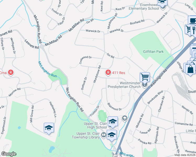 map of restaurants, bars, coffee shops, grocery stores, and more near 2025 Murdstone Rd in Pittsburgh