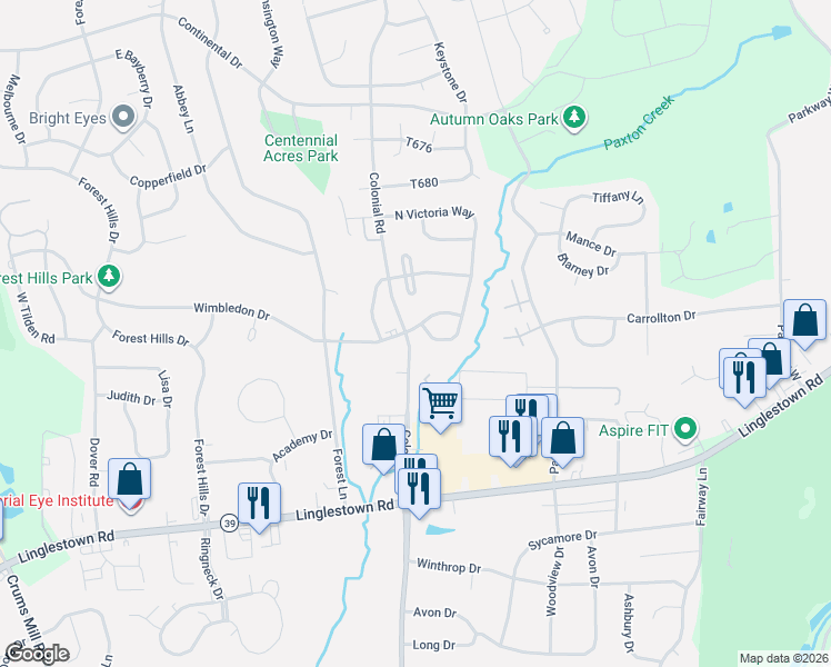 map of restaurants, bars, coffee shops, grocery stores, and more near 4301 South Victoria Way in Harrisburg
