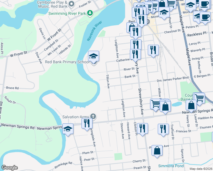 map of restaurants, bars, coffee shops, grocery stores, and more near 62 Tilton Avenue in Red Bank