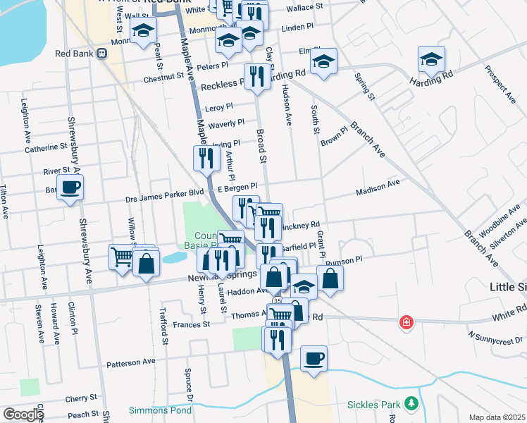 map of restaurants, bars, coffee shops, grocery stores, and more near 332 County Route 11 in Red Bank