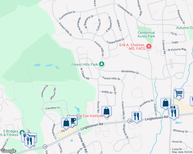 map of restaurants, bars, coffee shops, grocery stores, and more near 4096 West Tilden Road in Harrisburg