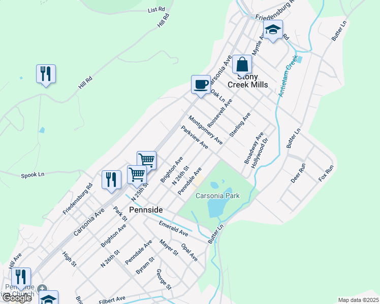 map of restaurants, bars, coffee shops, grocery stores, and more near 915 Brighton Avenue in Reading