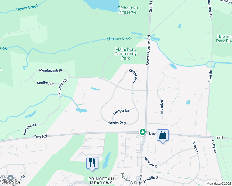 map of restaurants, bars, coffee shops, grocery stores, and more near 66 Kinglet Drive South in East Windsor