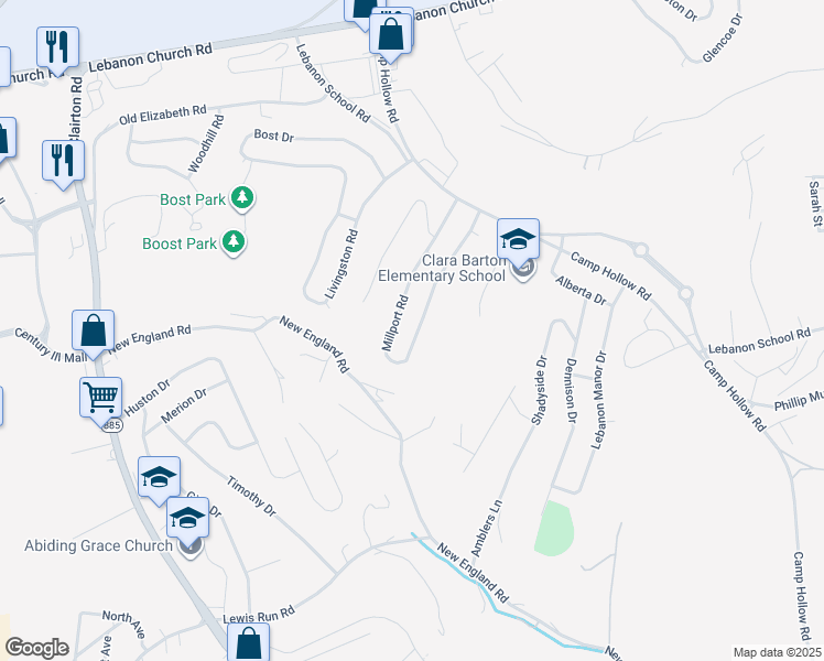 map of restaurants, bars, coffee shops, grocery stores, and more near 258 Skyport Road in West Mifflin