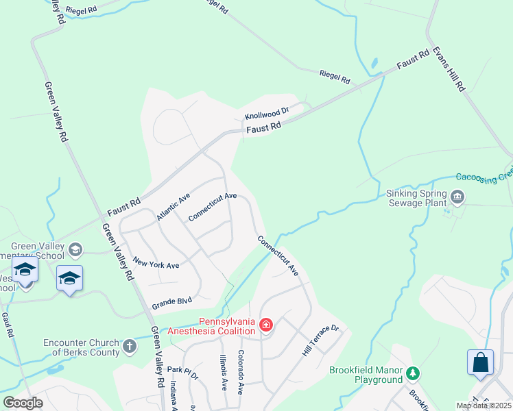 map of restaurants, bars, coffee shops, grocery stores, and more near 139 Connecticut Avenue in Sinking Spring