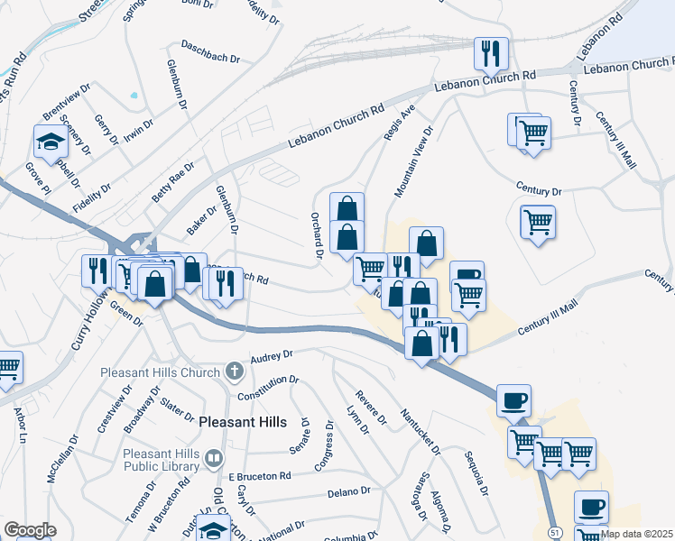 map of restaurants, bars, coffee shops, grocery stores, and more near 284 Melvin Drive in Pittsburgh