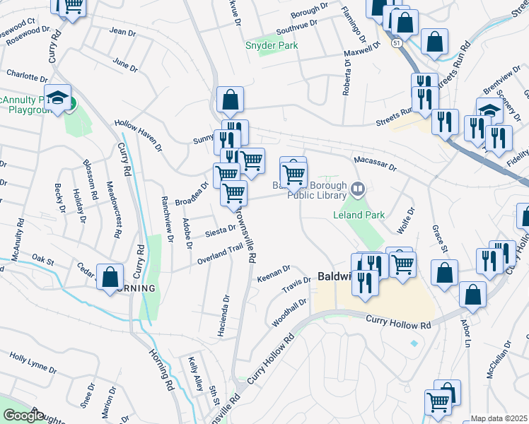 map of restaurants, bars, coffee shops, grocery stores, and more near 100 Knoedler Road in Pittsburgh