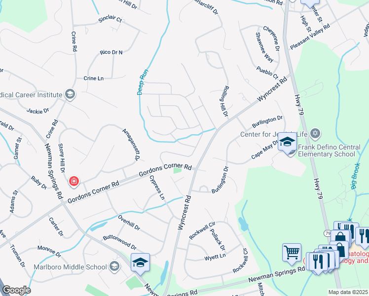 map of restaurants, bars, coffee shops, grocery stores, and more near 213 Bradwick Way in Marlboro