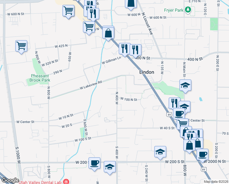 map of restaurants, bars, coffee shops, grocery stores, and more near 137 400 North Street in Lindon