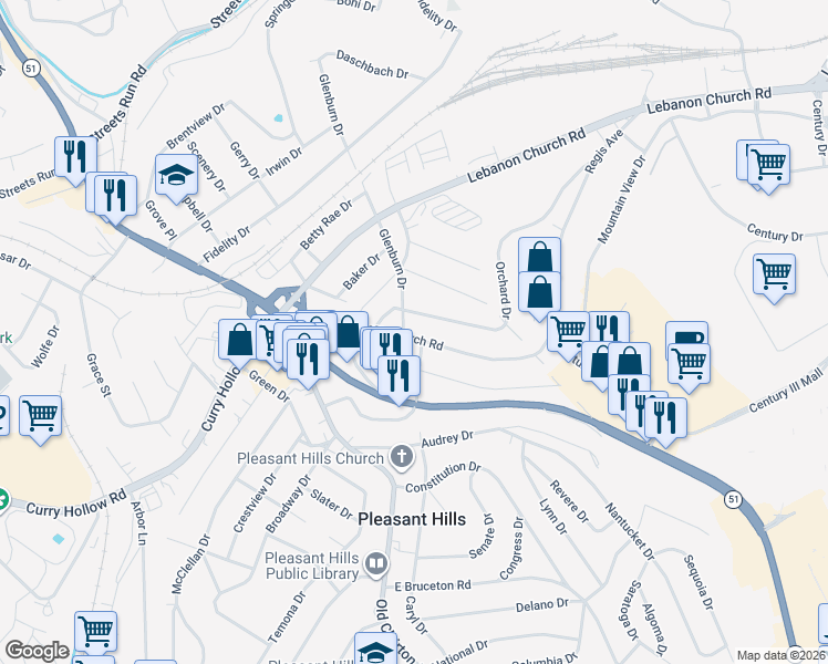 map of restaurants, bars, coffee shops, grocery stores, and more near 149 Old Lebanon Church Road in Pittsburgh