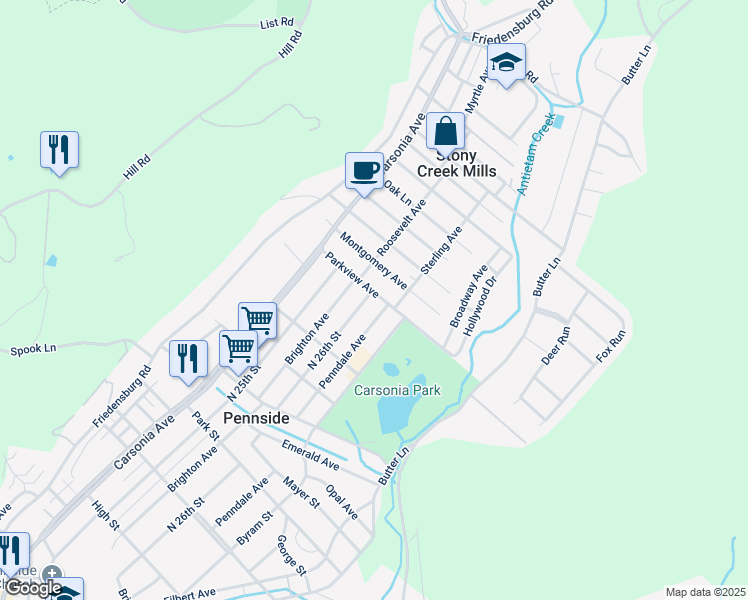 map of restaurants, bars, coffee shops, grocery stores, and more near 922 Penndale Avenue in Reading
