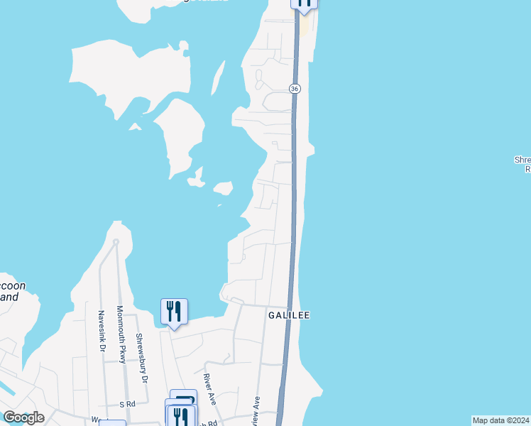 map of restaurants, bars, coffee shops, grocery stores, and more near 94 Seaview Avenue in Monmouth Beach