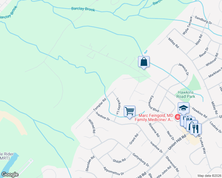 map of restaurants, bars, coffee shops, grocery stores, and more near 14 Templar Road in Manalapan Township