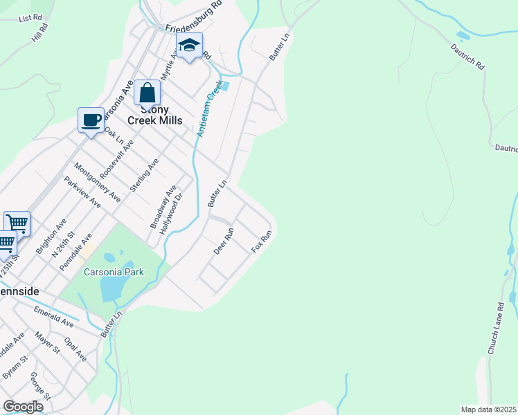 map of restaurants, bars, coffee shops, grocery stores, and more near 1291 Fox Run in Reading