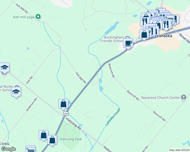 map of restaurants, bars, coffee shops, grocery stores, and more near 5453 York Road in Doylestown