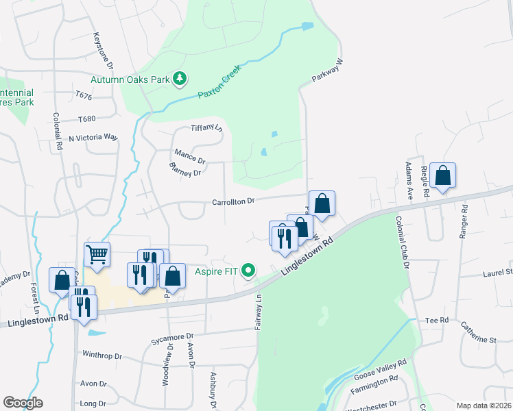map of restaurants, bars, coffee shops, grocery stores, and more near 5075 Carrollton Drive in Harrisburg