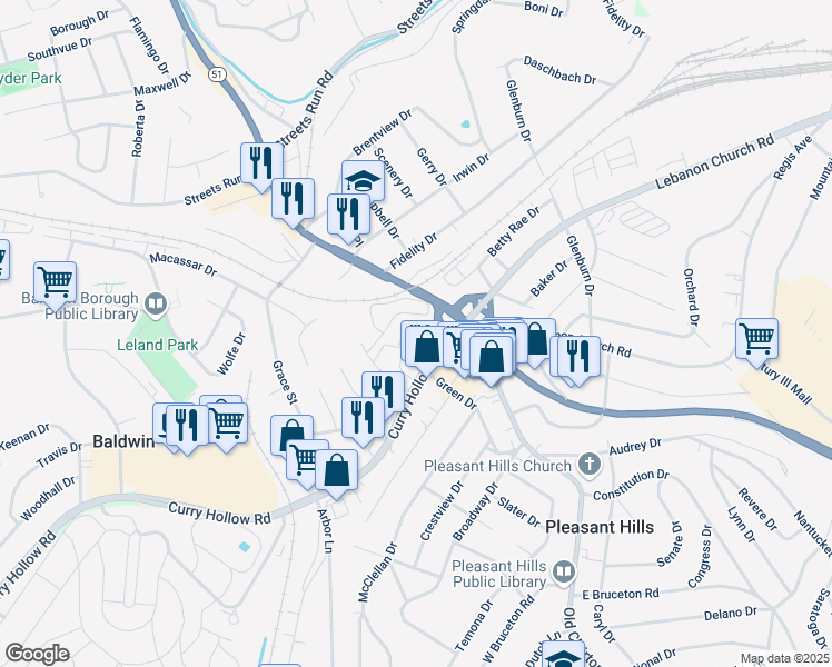 map of restaurants, bars, coffee shops, grocery stores, and more near 1 Marhoefer Drive in Pittsburgh