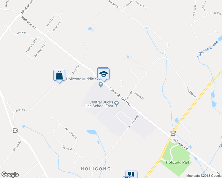 map of restaurants, bars, coffee shops, grocery stores, and more near 2872 Holicong Road in Doylestown