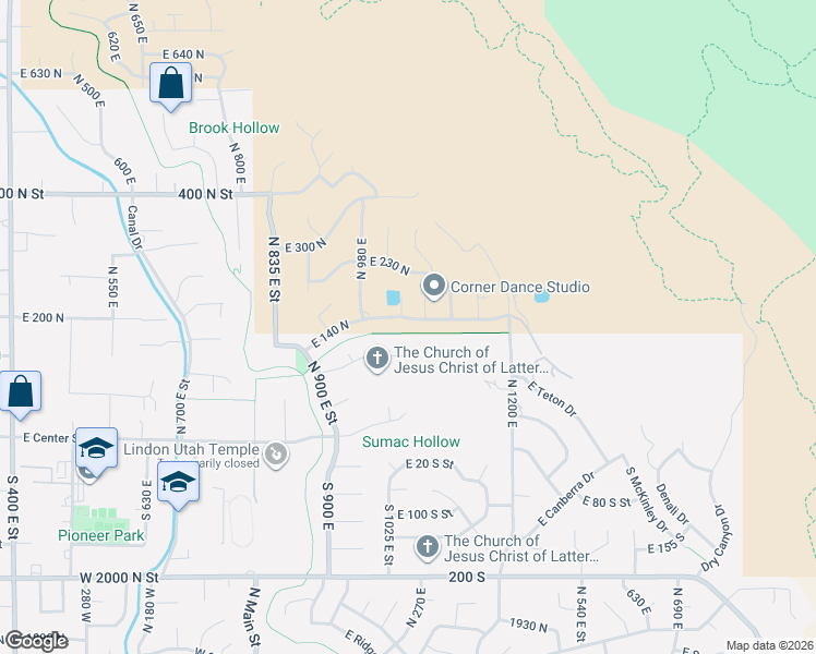 map of restaurants, bars, coffee shops, grocery stores, and more near 1082 East 140 North in Lindon