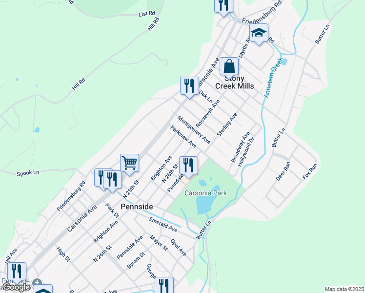 map of restaurants, bars, coffee shops, grocery stores, and more near 919 Brighton Avenue in Reading