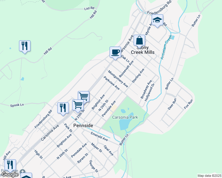 map of restaurants, bars, coffee shops, grocery stores, and more near 919 Brighton Avenue in Reading